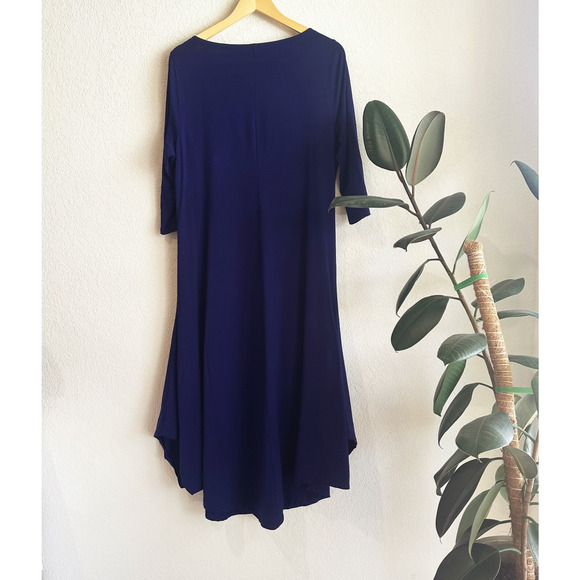 Eileen Fisher Asymmetrical Maxi Dress Large Viscose Jersey Stretch Lagenlook - Picture 7 of 9